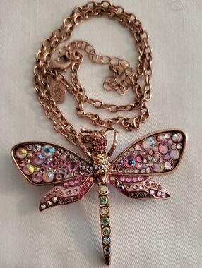 Kirks Folly Dragonfly Crystal Pendant Necklace - Pink Rose Gold